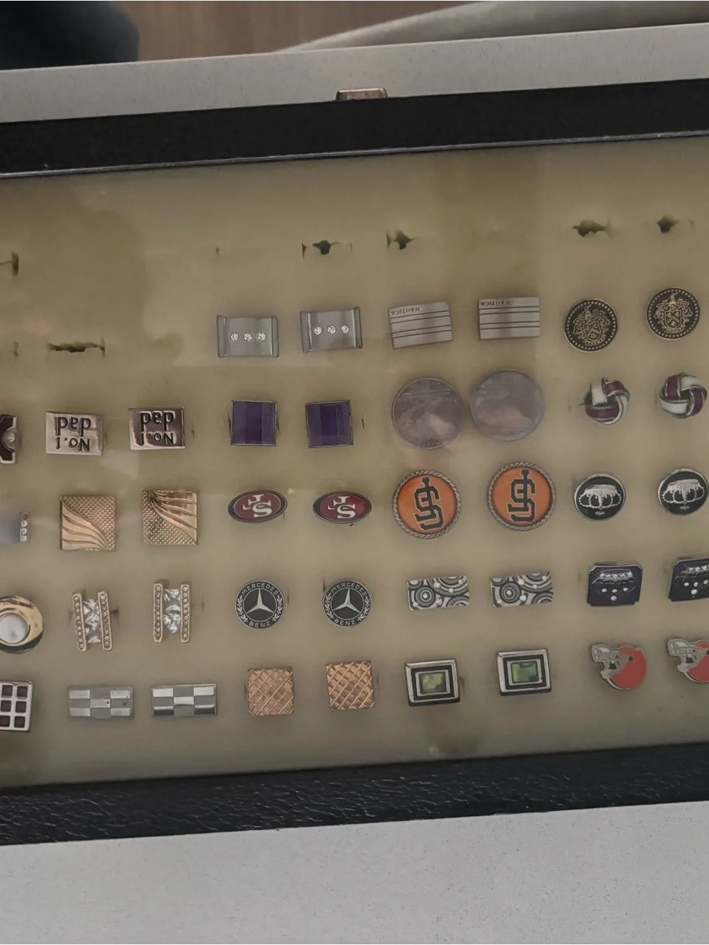 Men’s Cufflinks - 28 pair with wooden box included.  Retro and sports variety!